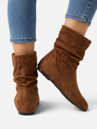 Slouchy suede-look mid-calf boots for women