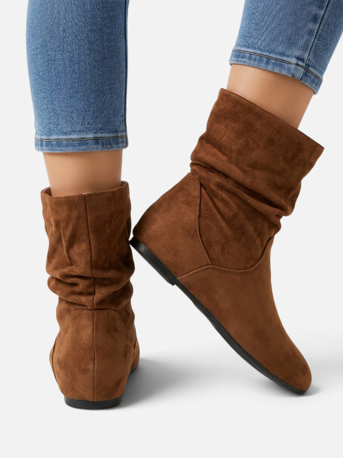 Slouchy suede-look mid-calf boots for women