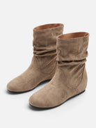 Slouchy suede-look mid-calf boots in khaki for women