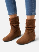 Slouchy suede-look mid-calf boots for women
