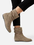 Slouchy suede-look mid-calf boots for women