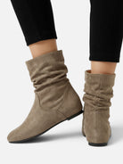 Slouchy suede-look mid-calf boots for women