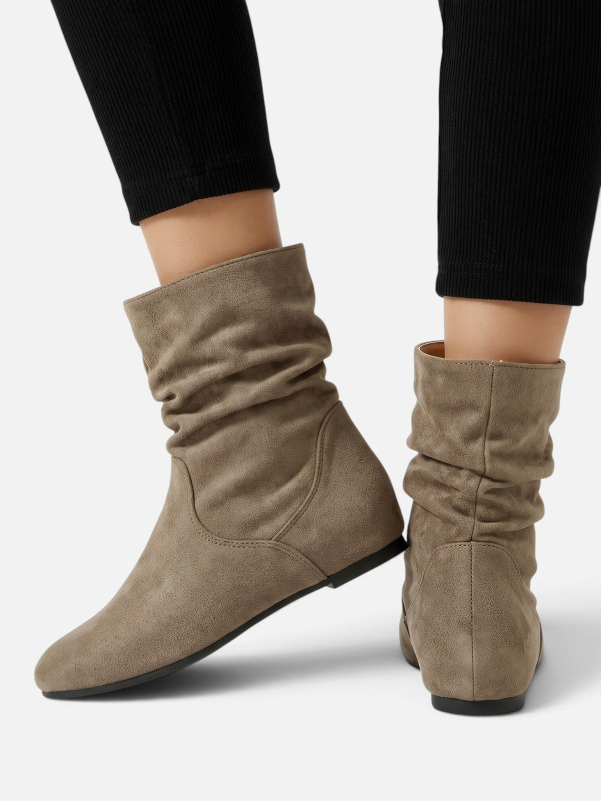Slouchy suede-look mid-calf boots for women