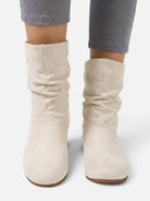 Slouchy suede-look mid-calf boots for women