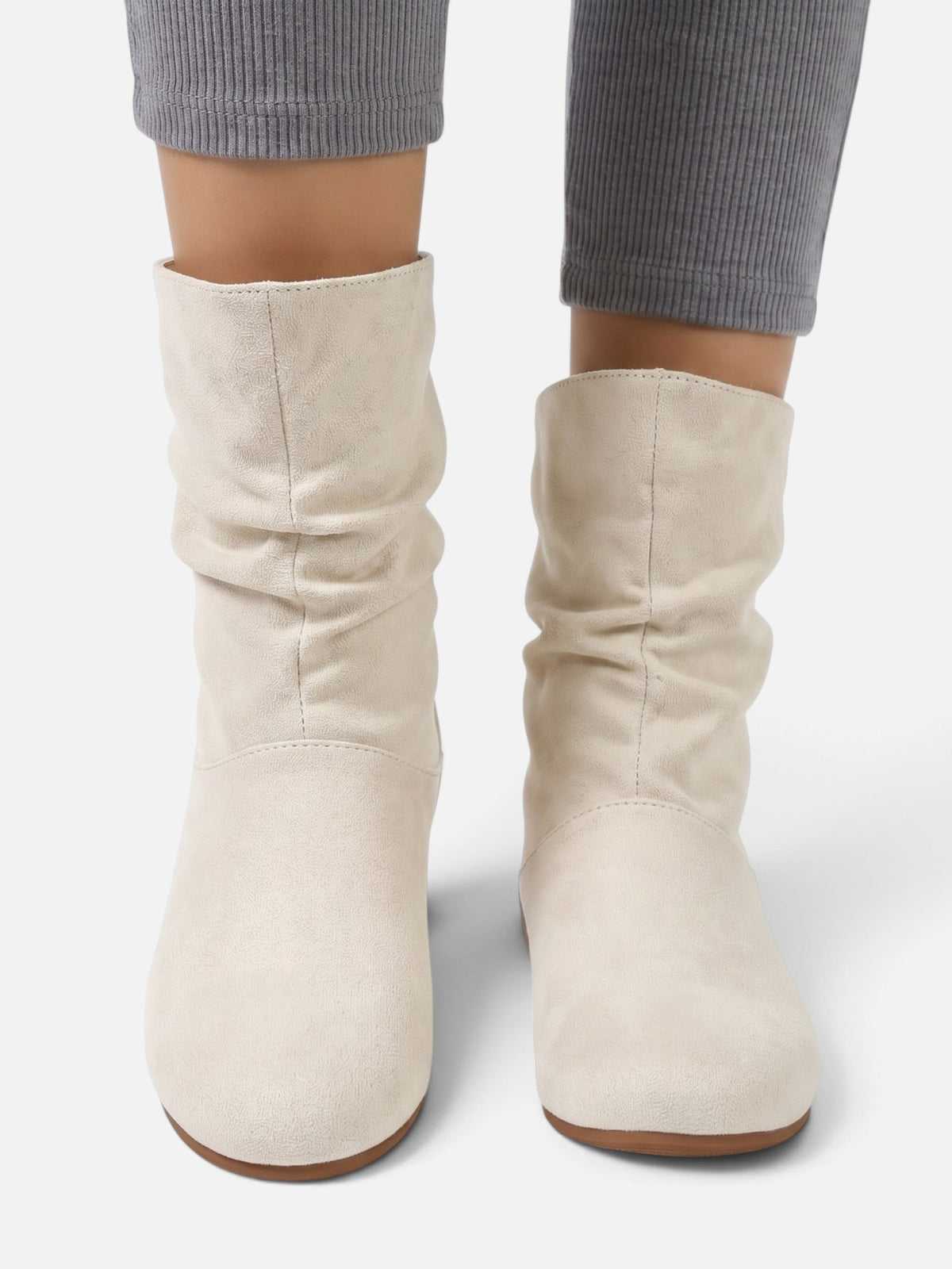 Slouchy suede-look mid-calf boots for women