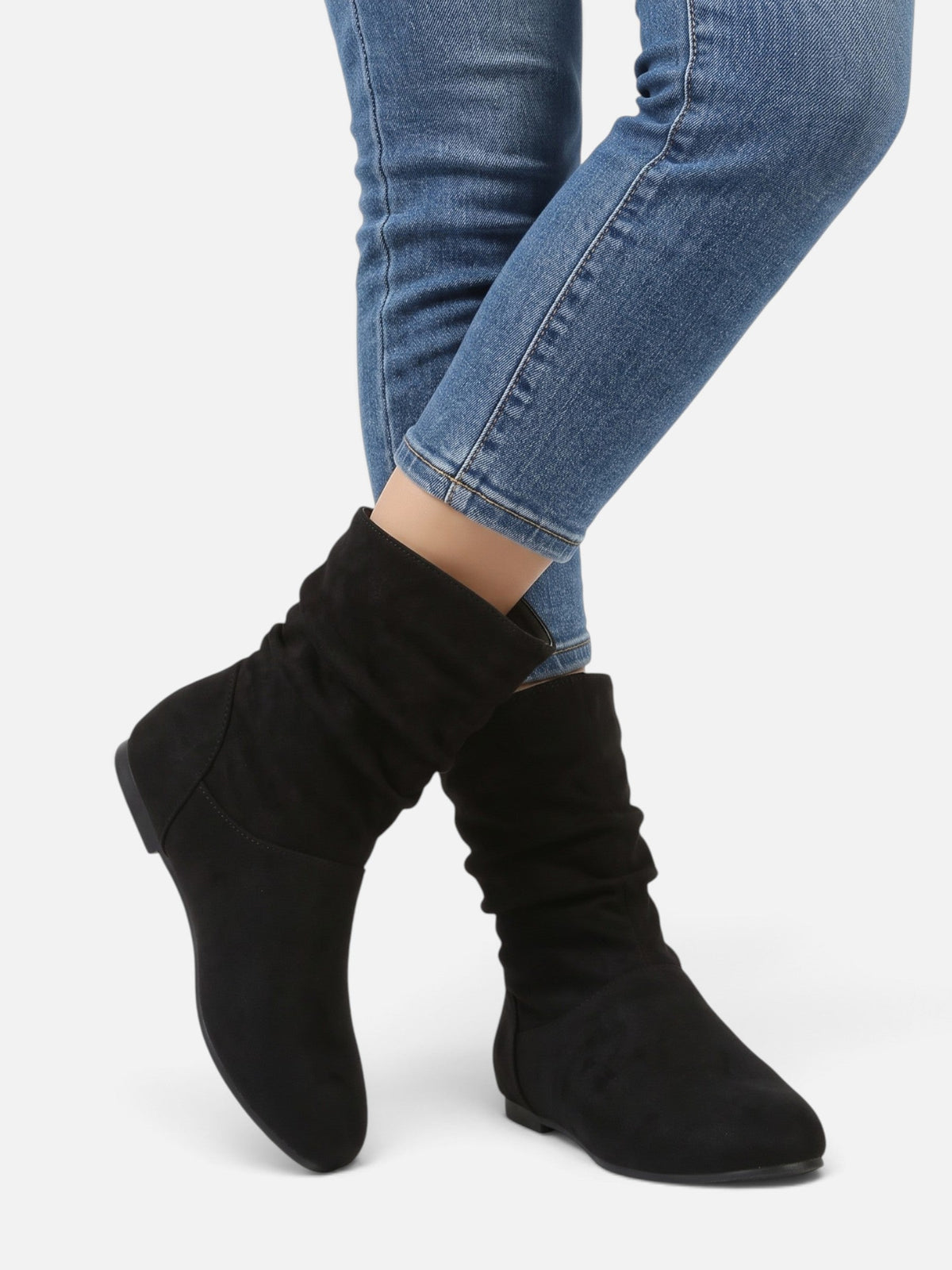 Slouchy suede-look mid-calf boots for women