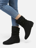 Slouchy suede-look mid-calf boots for women