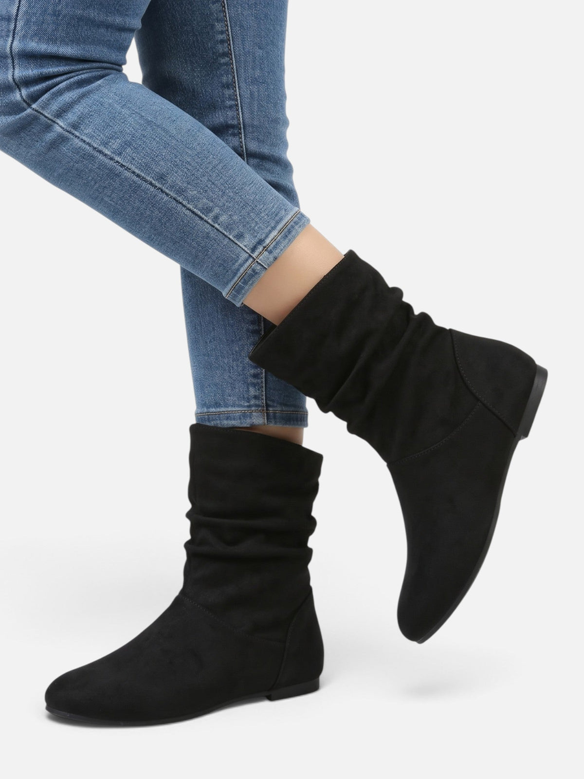 Slouchy suede-look mid-calf boots for women