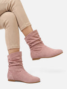Slouchy suede-look mid-calf boots for women