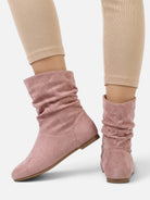 Slouchy suede-look mid-calf boots for women