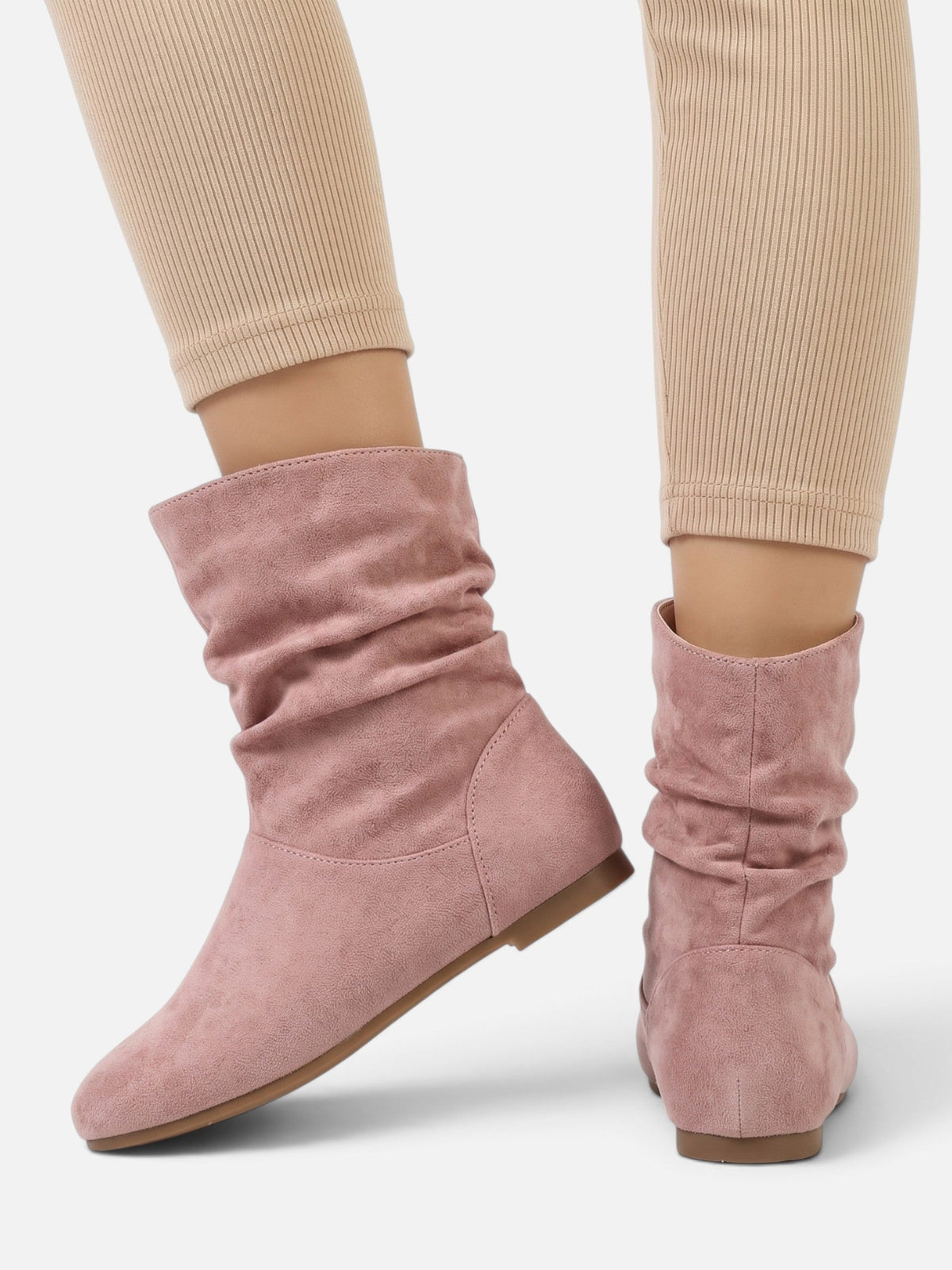 Slouchy suede-look mid-calf boots for women