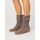 Buckled ankle slouch boots for women