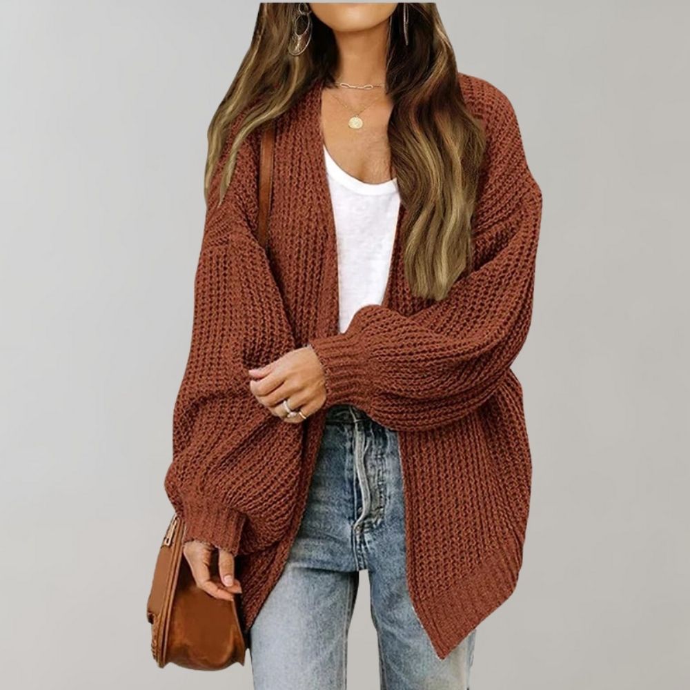 Oversized open-front knit cardigan for women