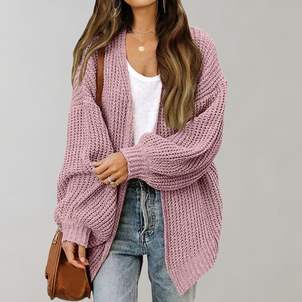 Oversized open-front knit cardigan for women