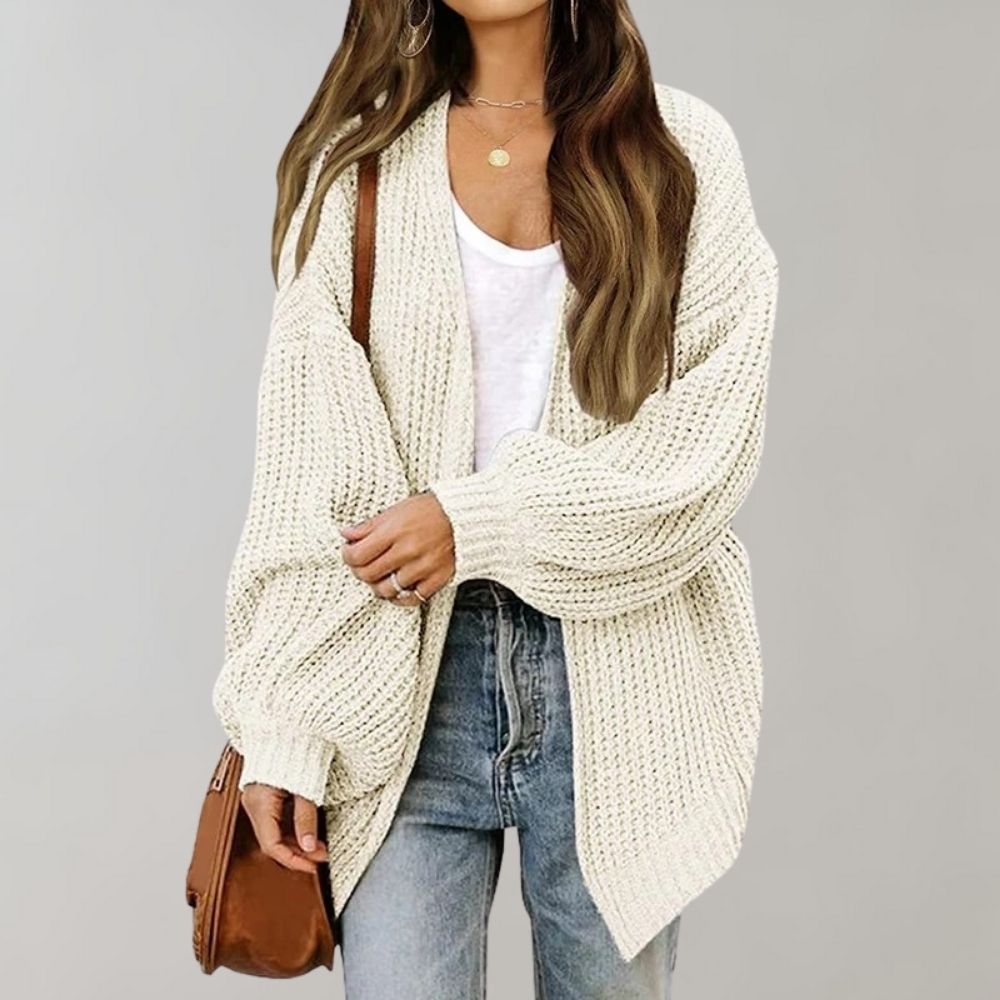 Oversized open-front knit cardigan for women