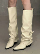 Pointed toe buckle biker boots in apricot for women