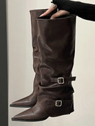 Pointed toe buckle biker boots for women