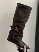 Pointed toe buckle biker boots for women