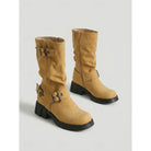 Buckled mid-calf slouch boots for women