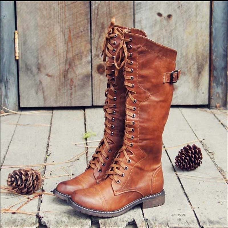 Lace-up knee-high riding boots for women
