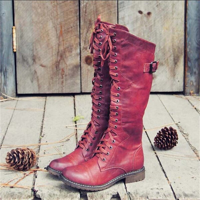 Lace-up knee-high riding boots for women