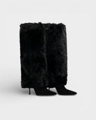 Faux fur knee-high boots in red or black for women