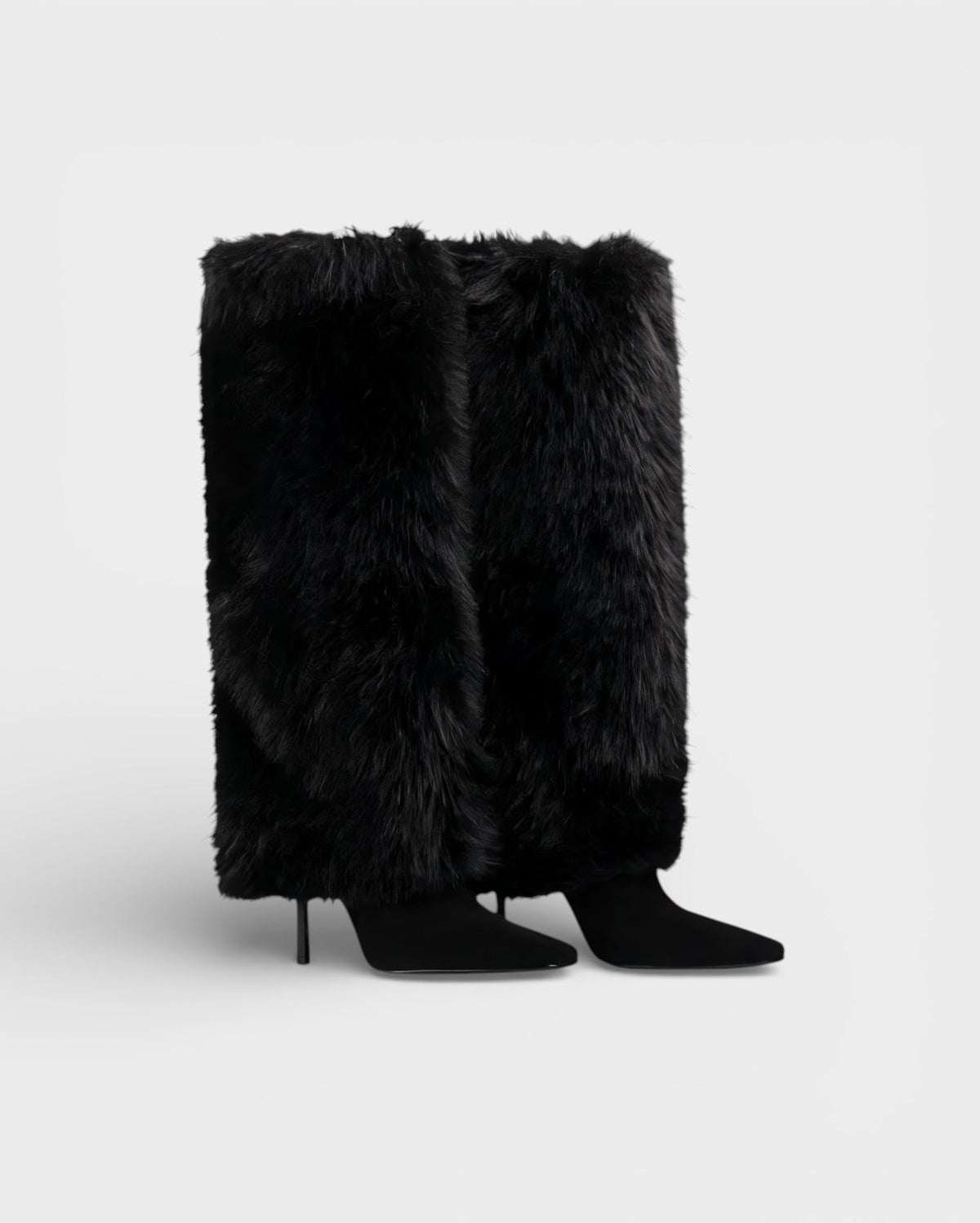 Faux fur knee-high boots in red or black for women