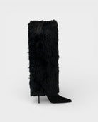 Faux fur knee-high boots in red or black for women