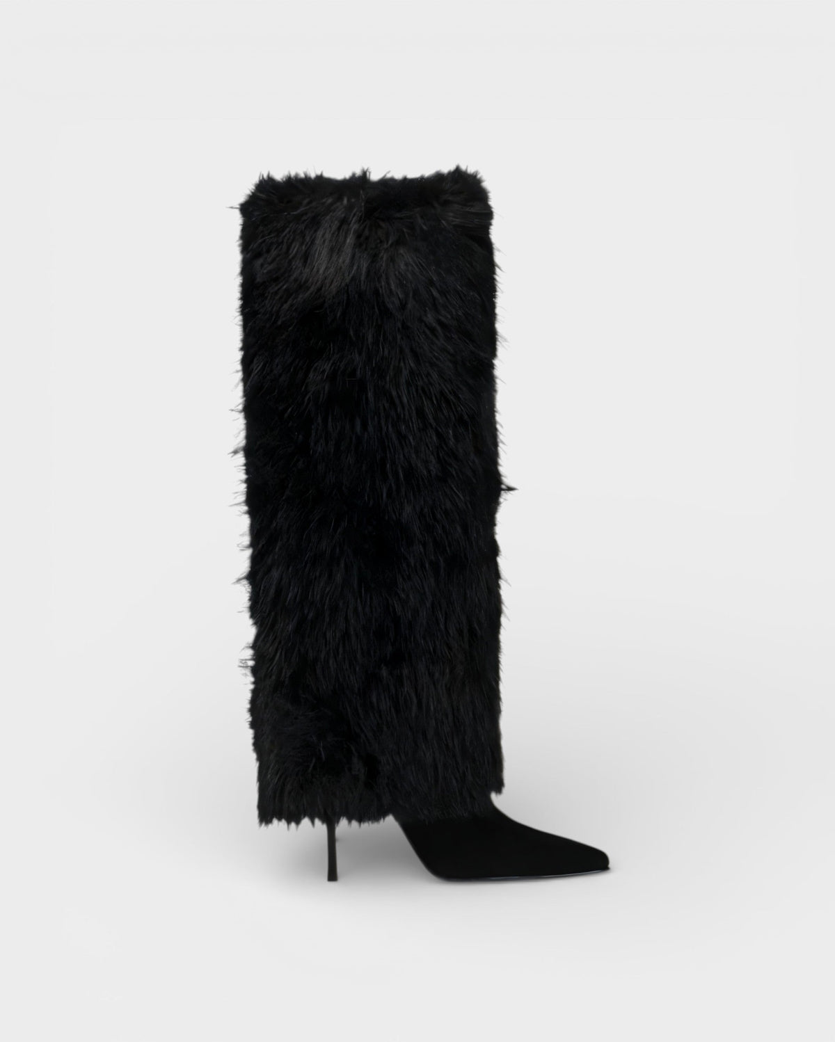 Faux fur knee-high boots in red or black for women