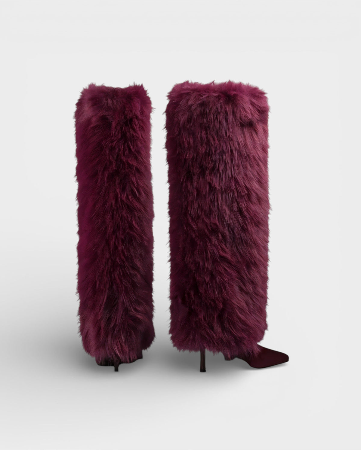 Faux fur knee-high boots in red or black for women