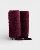 Faux fur knee-high boots in red or black for women