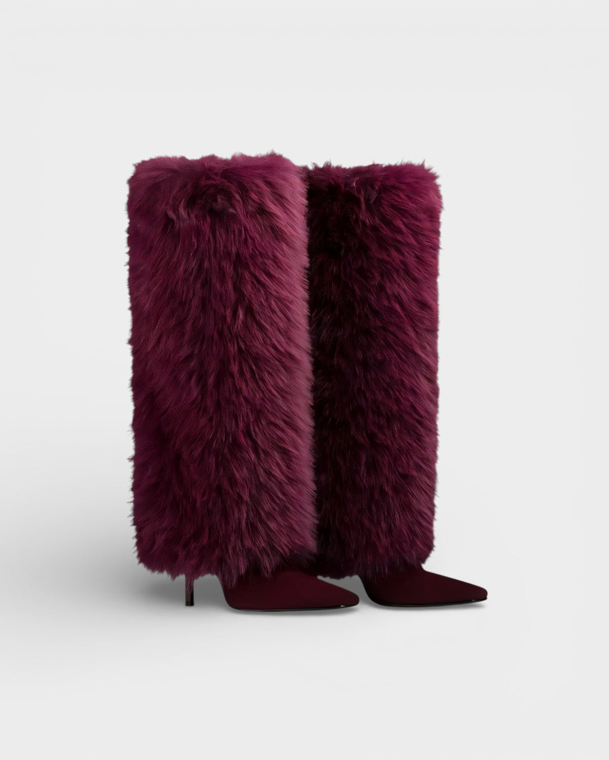 Faux fur knee-high boots in red or black for women