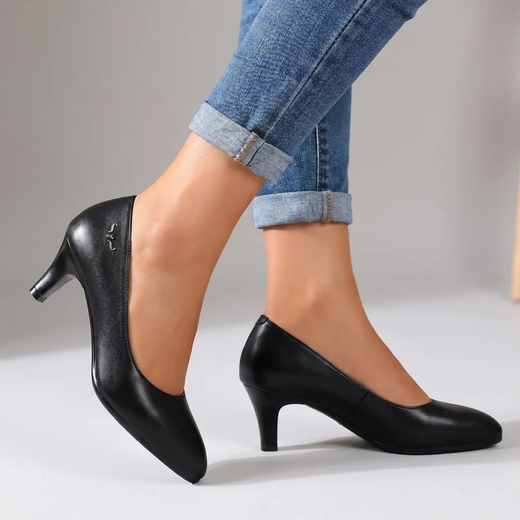 mid heel pumps black for women