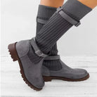 Knit buckle winter boots for women