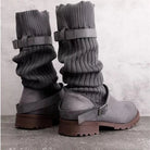 Knit buckle winter boots for women
