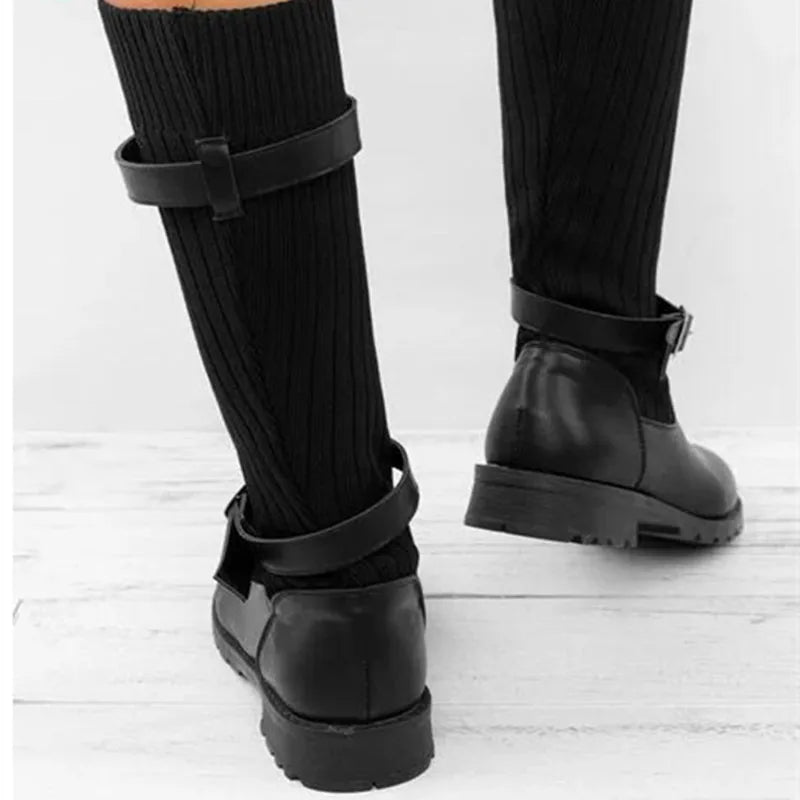 Knit buckle winter boots for women