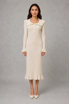 Collared midi ruffle sweater dress for women