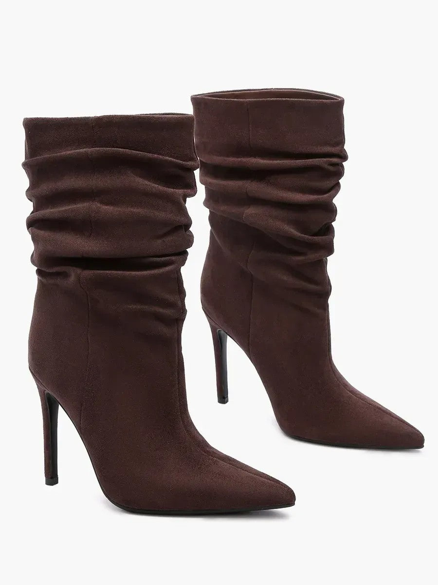 Suede-look stiletto ankle slouch boots for women