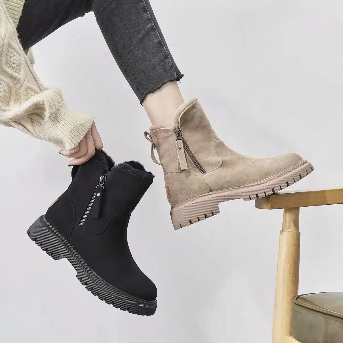 mid-calf shearling snow boots for women