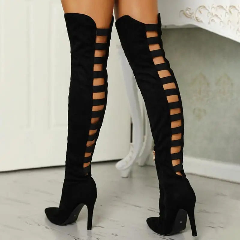 cut out thigh high boots for women