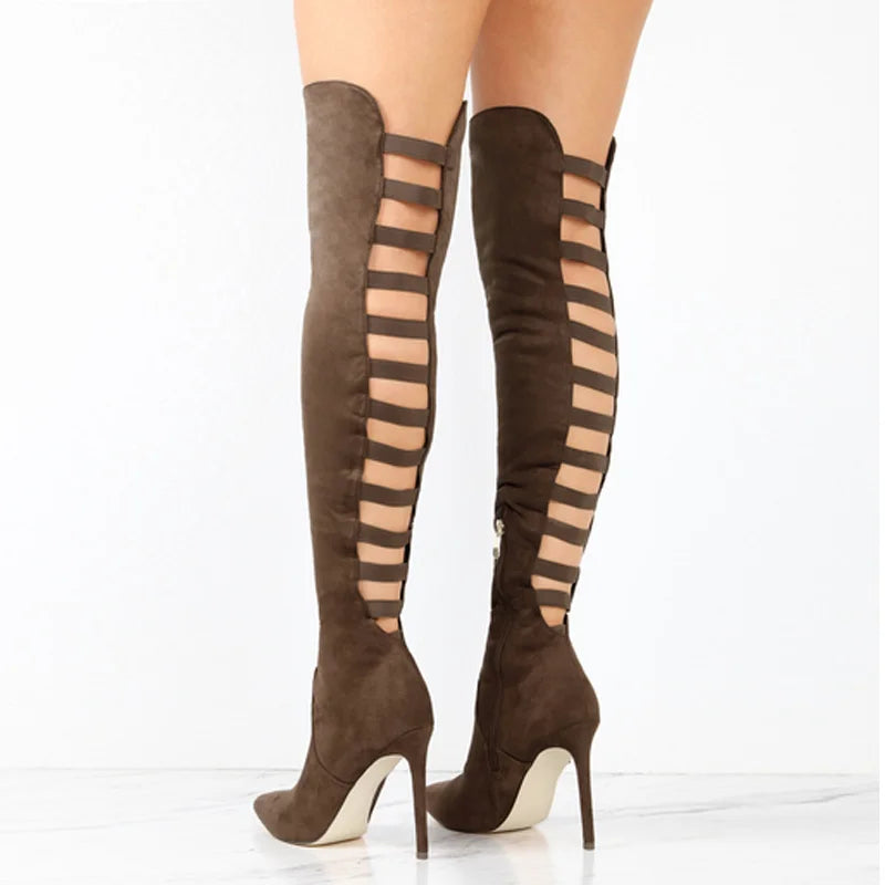 cut out thigh high boots for women