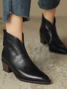 Pointed toe V-cut ankle boots with block heel for women