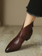 Pointed toe V-cut ankle boots with block heel for women