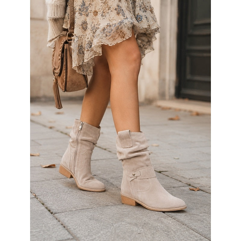Buckled ankle slouch boots for women