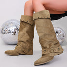 Fold-over slouch buckle boots for women