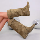 Fold-over slouch buckle boots for women