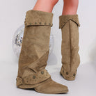 Fold-over slouch buckle boots for women