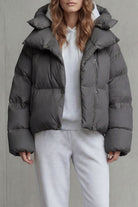 Oversized collar cropped puffer jacket for women
