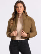 Padded cropped bomber jacket for women in red, beige, black, brown, dark yellow or green