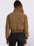 Padded cropped bomber jacket for women in red, beige, black, brown, dark yellow or green